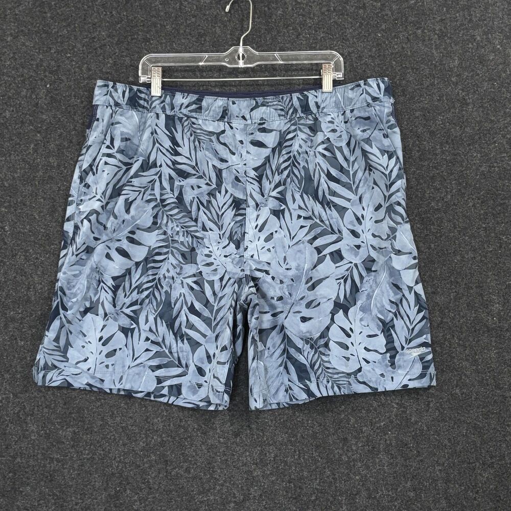 Speedo Swim Trunks Mens XXL Blue Leaf Print Floral Board Shorts Stretch Liner
